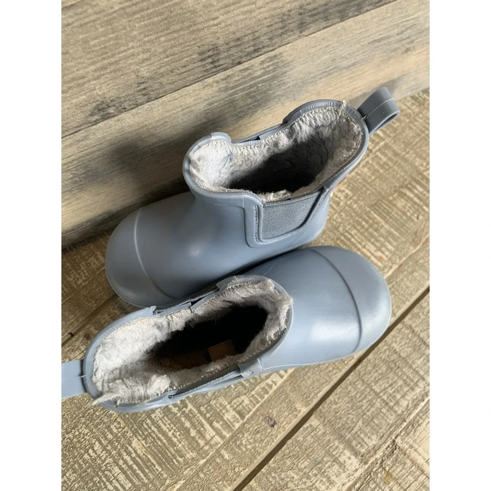 Bearpaw Rain Winter Boots Girls Size 5 Fur Lined Short Blue Gray Rubber‎